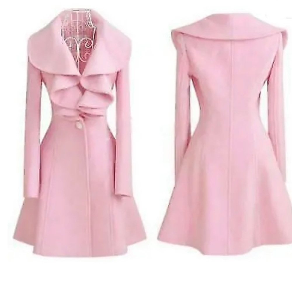 Pink Lolita 3/4 length jacket with lotus blossom collar wool viscose blend